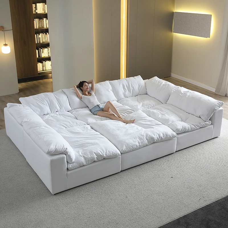 American Large Modular Sectional Sofa — Nordic U-Shape Cloud Couch Bed with Down Filling for Living Room, Apartment & Villa