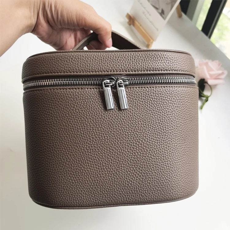 Fashion Women Makeup Organizer – PU Pebble Pattern Leather Cosmetic Storage Case with Removable Dividers