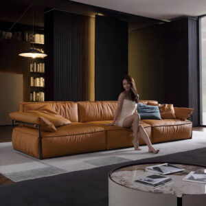 Italian Luxury Reversible Sectional Sofa — Genuine Leather Bubble Shape Modular Couch for Modern Living Rooms, Apartments & Villas