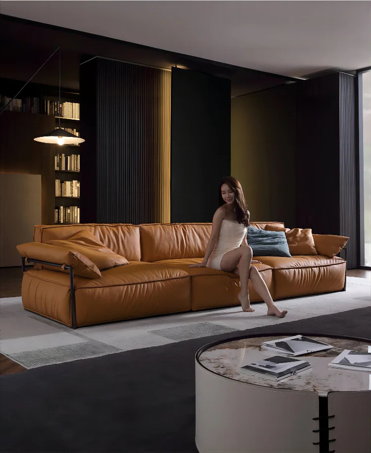 Italian Luxury Reversible Sectional Sofa — Genuine Leather Bubble Shape Modular Couch for Modern Living Rooms, Apartments & Villas