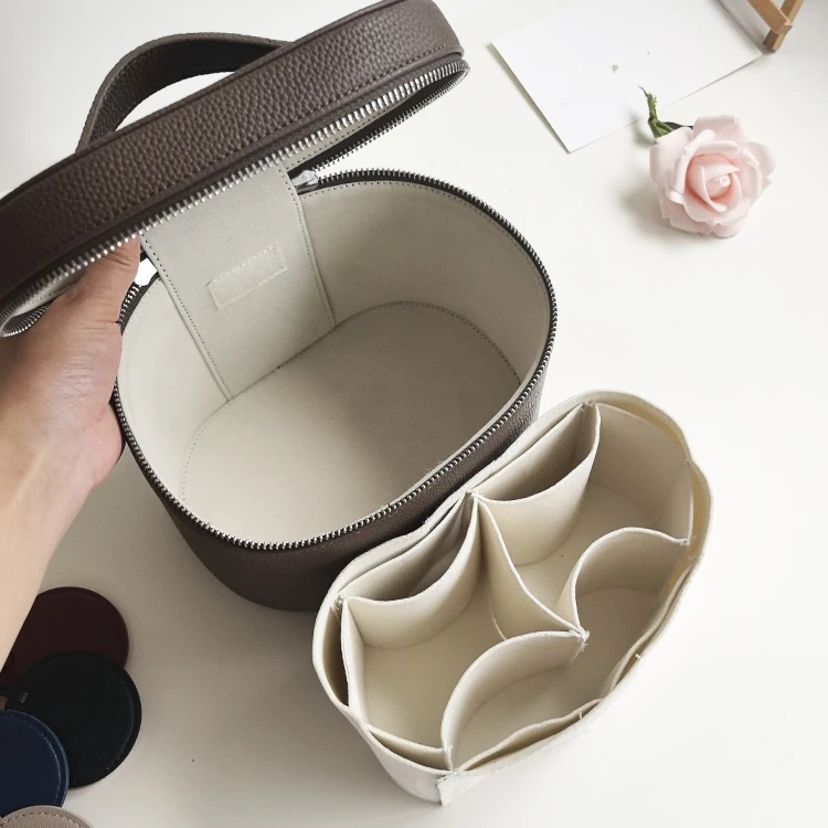 Fashion Women Makeup Organizer – PU Pebble Pattern Leather Cosmetic Storage Case with Removable Dividers