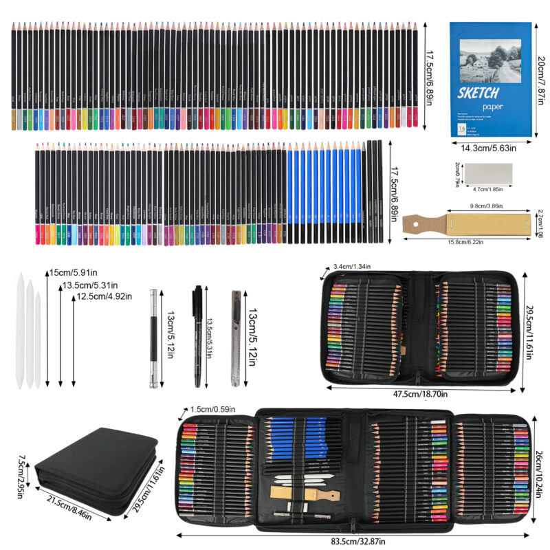 Professional 145pcs Art Set 120-Color Pencil for Drawing with 120 Vibrant Colors