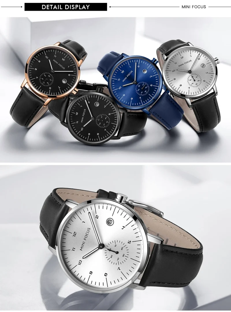 The Mini Focus MF0303G is a stylish men’s analog wristwatch designed for daily elegance and functionality. Featuring a clean, silver-toned dial and a classic leather strap, this timepiece captures a refined yet understated look. It runs on a reliable quartz movement and offers 30 m (3 ATM) water resistance, making it suitable for everyday wear — from office settings to casual evenings.