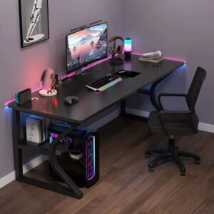 Custom Large Computer Racing RGB Light Gamer Table and Chair Set for Office Gaming Desk With LED